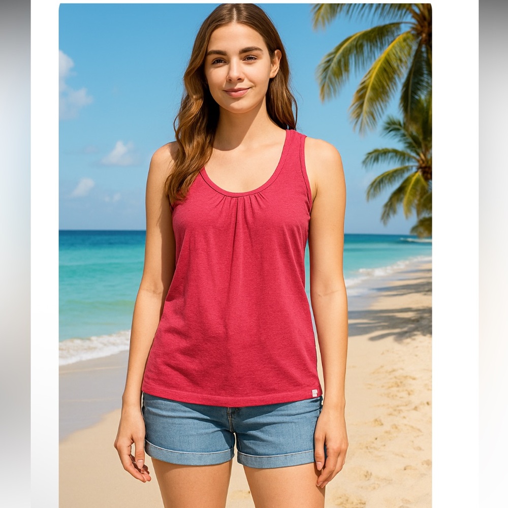 #46 White Stuff Bubble Gum Pink Ruched Scoop Neck Tank Top Small